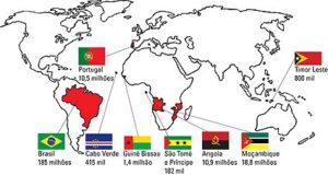 Mapa con los países donde se habla portugués