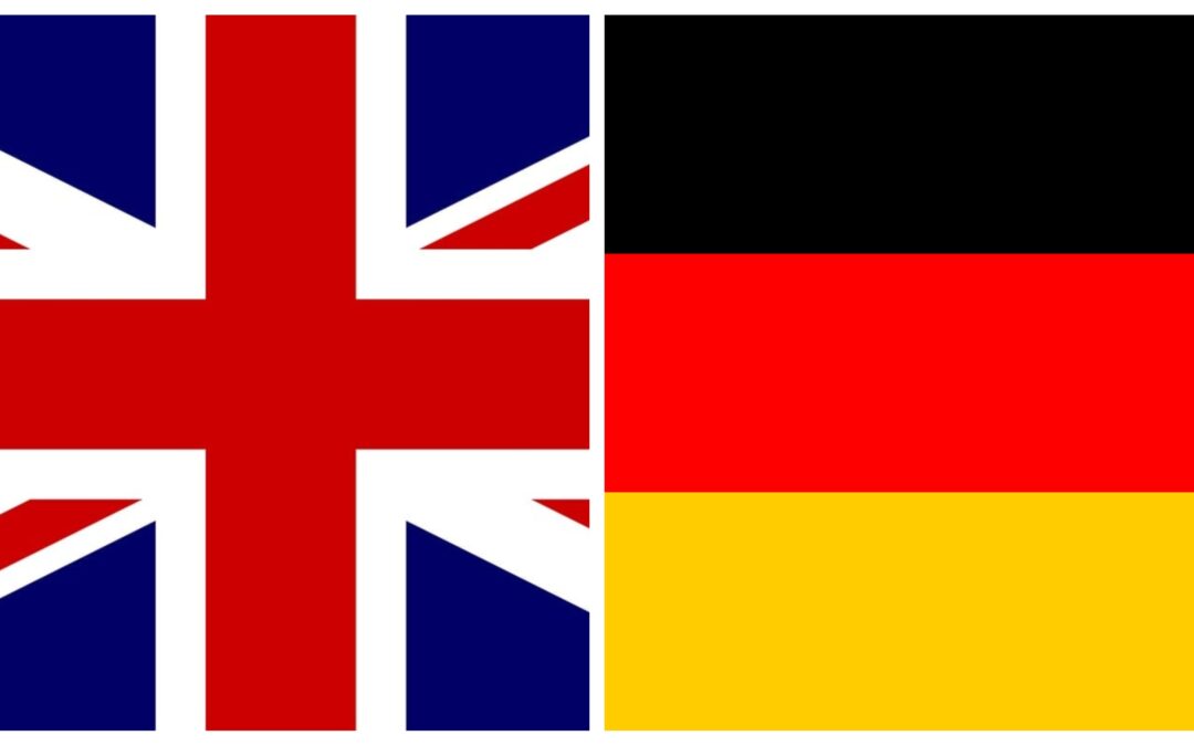 Banderas de Reino Unido y Alemania. Traducciones de inglés a alemán